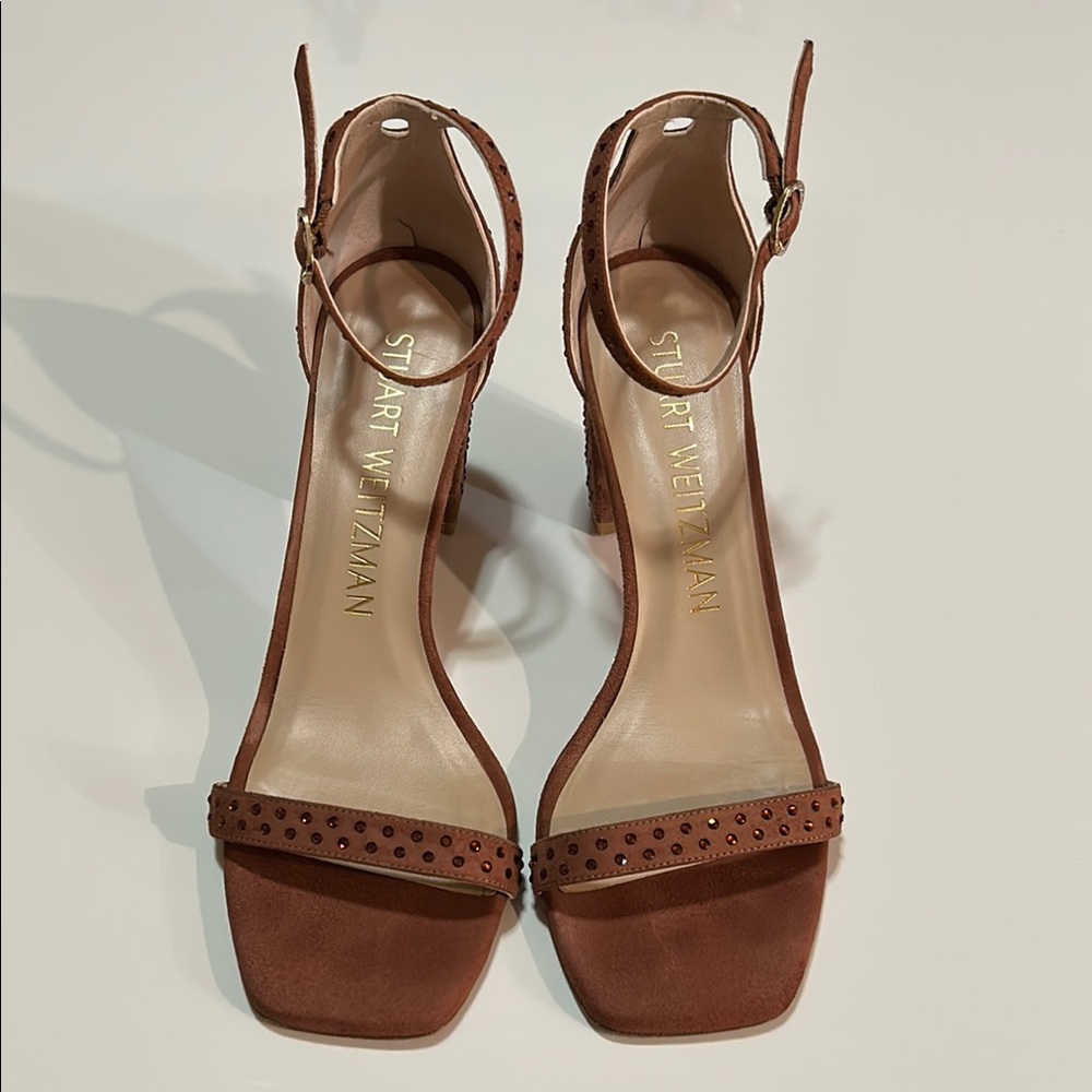 STUART WEITZMAN Studded Suede Sandals Block Heels women’s size 9.5 - Picture 10 of 13